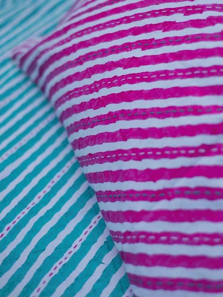 Diagonal Stripe Kantha Bedsheet - Image 2
