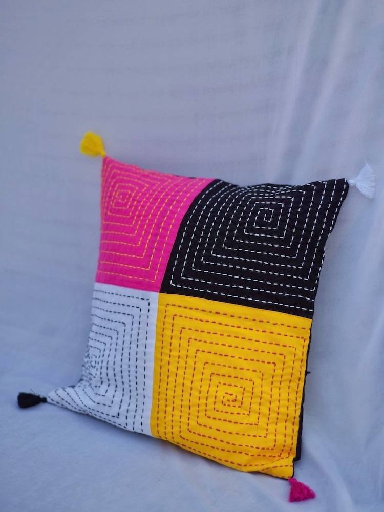 Kantha Embroidered Patch Cushion Cover - Image 3